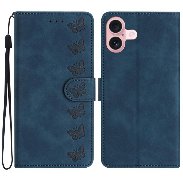 Seven Butterflies Embossed Leather Phone Case, For iPhone 16e / 17e, For iPhone 17 Pro Max, For iPhone 17 Pro, For iPhone 17, For iPhone Air, For iPhone 16 Pro Max, For iPhone 16 Pro, For iPhone 16 Plus