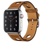 Leather Three Holes Replacement Strap Watchband, For Apple Watch Series 8&7 41mm / SE 2&6&SE&5&4 40mm / 3&2&1 38mm, For Apple Watch Series 7 45mm / 6 & SE & 5 & 4 44mm / 3 & 2 & 1 42mm, For Apple Watch Series 7 41mm / 6 & SE & 5 & 4 40mm / 3 & 2 & 1 38...