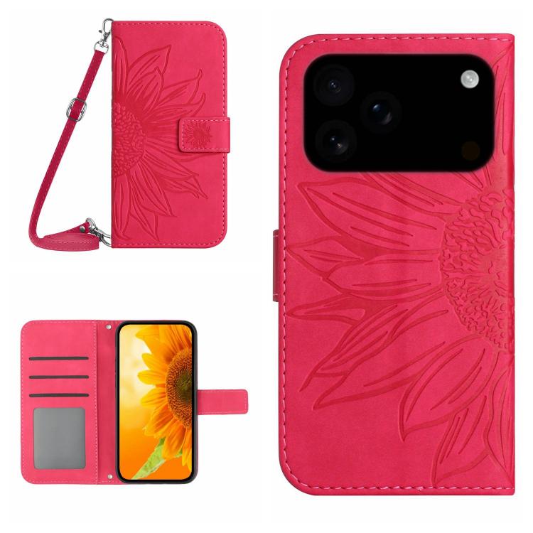 Skin Feel Sun Flower Embossed Flip Leather Phone Case with Lanyard, For iPhone 17e / 16e, For iPhone 17 Pro Max, For iPhone 17 Pro, For iPhone 17