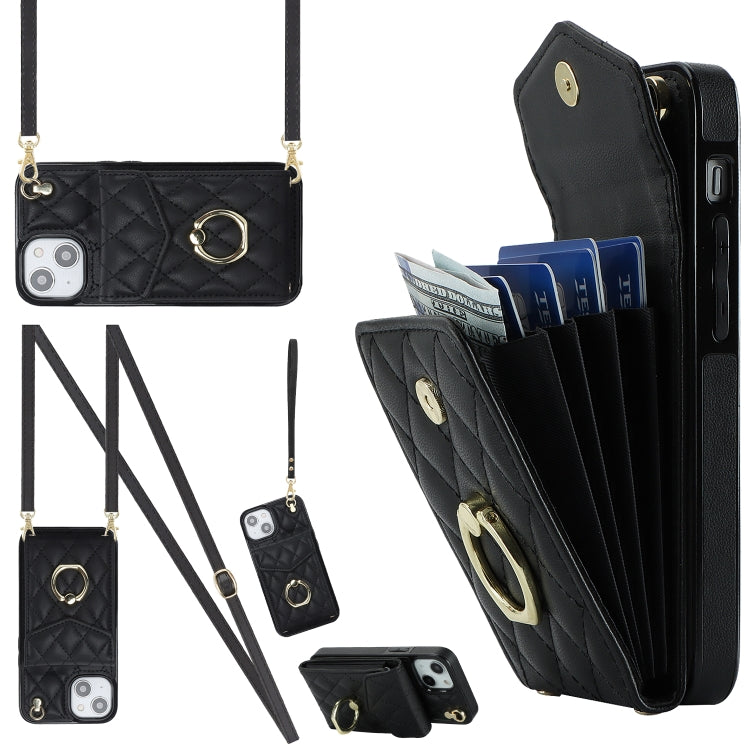 Rhombic Texture Card Bag Phone Case with Long Lanyard, For iPhone 15 Pro, For iPhone 15 Plus, For iPhone 15, For iPhone 14 Plus, For iPhone 14, For iPhone 14 Pro