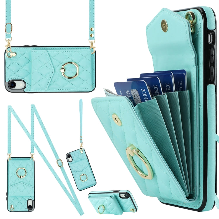 Rhombic Texture Card Bag Phone Case with Long Lanyard, For iPhone 11 Pro Max, For iPhone 11, For iPhone 11 Pro, For iPhone XR, For iPhone XS Max