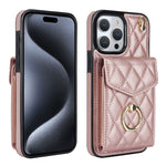 Rhombic Texture Card Bag Phone Case with Long Lanyard, For iPhone 17e / 16e, For iPhone 17 Pro Max, For iPhone 17 Pro, For iPhone 17, For iPhone Air, For iPhone 15 Pro Max