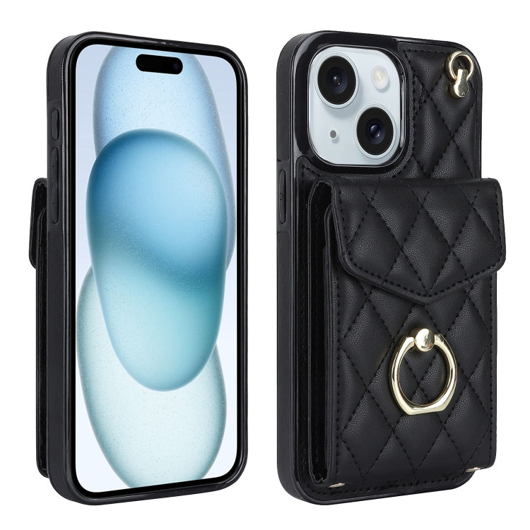 Rhombic Texture Card Bag Phone Case with Long Lanyard, For iPhone 15 Pro, For iPhone 15 Plus, For iPhone 15, For iPhone 14 Plus, For iPhone 14, For iPhone 14 Pro