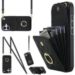 Rhombic Texture Card Bag Phone Case with Long Lanyard, For iPhone 17e / 16e, For iPhone 17 Pro Max, For iPhone 17 Pro, For iPhone 17, For iPhone Air, For iPhone 15 Pro Max