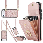 Rhombic Texture Card Bag Phone Case with Long Lanyard, For iPhone 17e / 16e, For iPhone 17 Pro Max, For iPhone 17 Pro, For iPhone 17, For iPhone Air, For iPhone 15 Pro Max