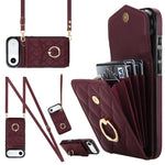 Rhombic Texture Card Bag Phone Case with Long Lanyard, For iPhone 17e / 16e, For iPhone 17 Pro Max, For iPhone 17 Pro, For iPhone 17, For iPhone Air, For iPhone 15 Pro Max