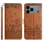 Cat Embossing Pattern Leather Phone Case with Lanyard, For iPhone 16e / 17e, For iPhone 17 Pro Max, For iPhone 17 Pro, For iPhone 17, For iPhone Air, For iPhone 16 Pro Max, For iPhone 16 Pro, For iPhone 16 Plus, For iPhone 16