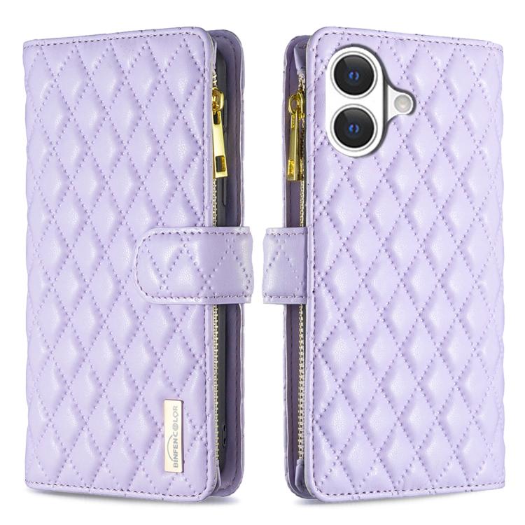 Diamond Lattice Zipper Wallet Leather Flip Phone Case, For iPhone 17 Pro Max, For iPhone 17 Pro, For iPhone 17, For iPhone Air, For iPhone 16 Pro Max, For iPhone 16 Pro, For iPhone 16 Plus, For iPhone 16