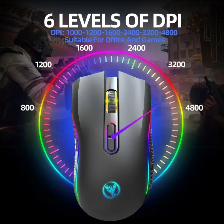 HXSJ T69 4800DPI RGB 2.4GHz Wireless Mouse, T69