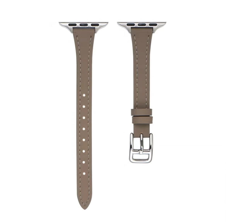 T-shaped Slim Genuine Leather Watch Band, For Apple Watch Series 10 46mm, For Apple Watch Series 10 42mm, For Apple Watch SE 2023 44mm, For Apple Watch SE 2023 40mm, For Apple Watch Ultra 2 49mm, For Apple Watch Series 9 45mm