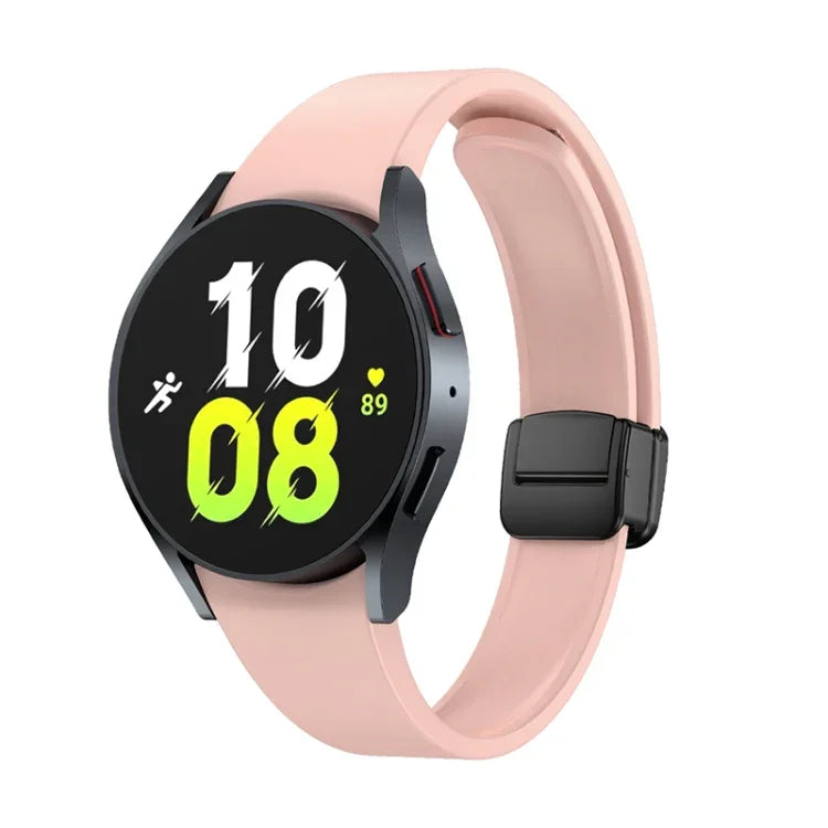 Magnetic Folding Black Buckle Silicone Watch Band, For Samsung Galaxy Watch 6