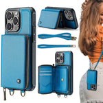 JEEHOOD C22 Series Zipper Wallet Leather Phone Case with Dual Lanyard, For iPhone 17 Pro Max, For iPhone 17 Pro, For iPhone Air, For iPhone 16 Pro Max, For iPhone 16 Pro, For iPhone 16 Plus, For iPhone 16, For iPhone 15 Pro Max