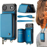 JEEHOOD C22 Series Zipper Wallet Leather Phone Case with Dual Lanyard, For iPhone 17 Pro Max, For iPhone 17 Pro, For iPhone Air, For iPhone 16 Pro Max, For iPhone 16 Pro, For iPhone 16 Plus, For iPhone 16, For iPhone 15 Pro Max