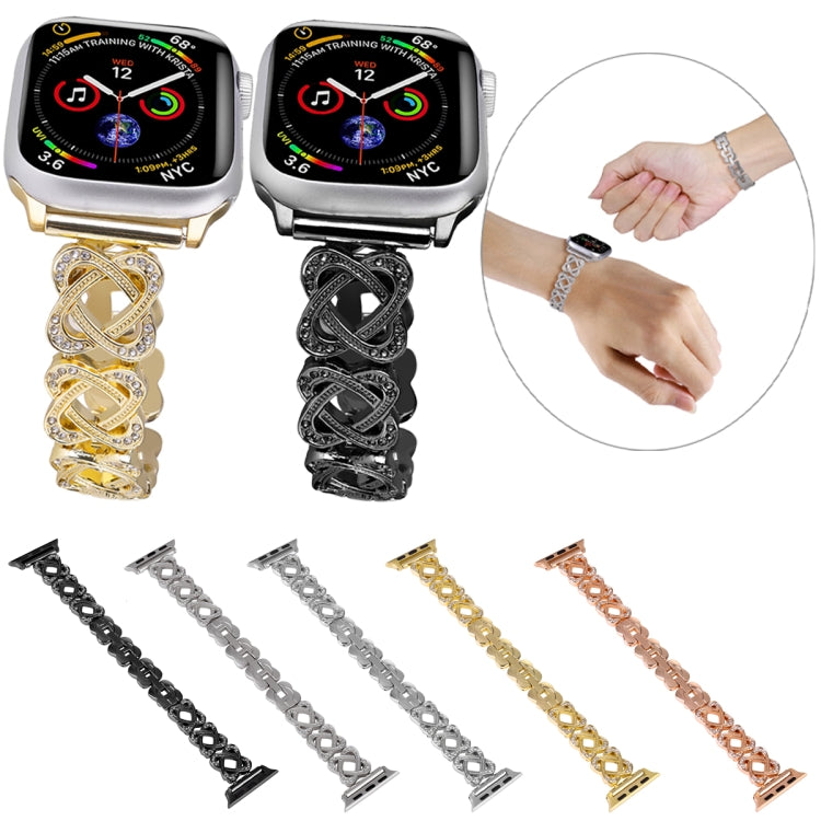 Hearts Crossed Diamond Metal Watch Band, For Apple Watch SE 2023 44mm, For Apple Watch SE 2023 40mm, For Apple Watch Ultra 2 49mm, For Apple Watch Series 9 45mm, For Apple Watch Series 9 41mm, For Apple Watch Ultra 49mm, For Apple Watch Series 8 41mm  ...