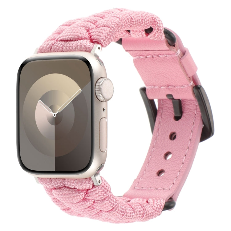 Plain Paracord Genuine Leather Watch Band, For Apple Watch SE 2023 44mm, For Apple Watch SE 2023 40mm, For Apple Watch Ultra 2 49mm, For Apple Watch Series 9 45mm, For Apple Watch Series 9 41mm, For Apple Watch Ultra 49mm