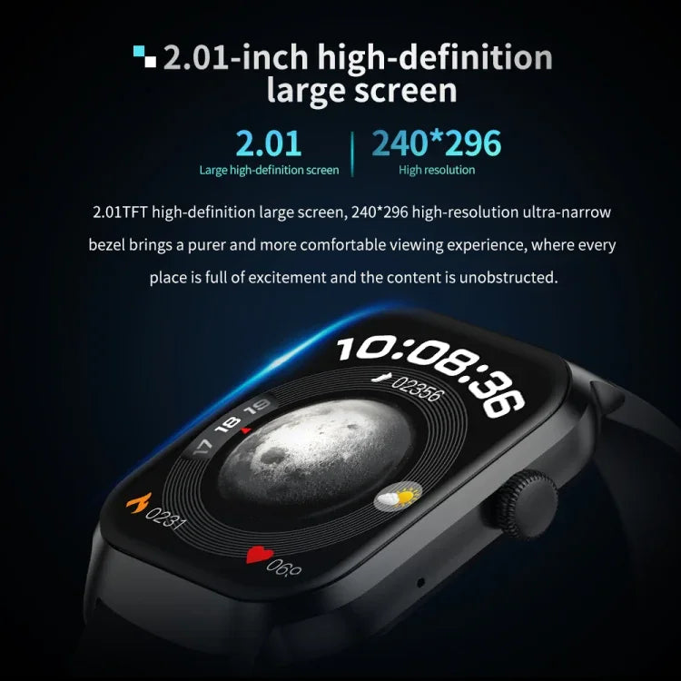 2.01 inch Silicone Strap Bluetooth Call Smart Watch Support Heart Rate Monitoring / Non-invasive Blood Sugar, Silicone Strap Black, Silicone Strap Light Yellow