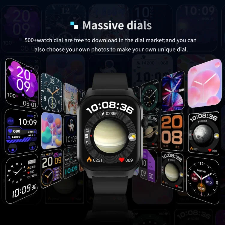 2.01 inch Silicone Strap Bluetooth Call Smart Watch Support Heart Rate Monitoring / Non-invasive Blood Sugar, Silicone Strap Black, Silicone Strap Light Yellow