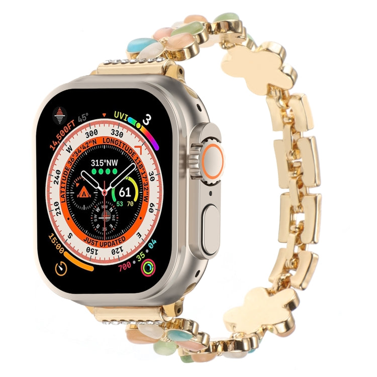 5-petaled Flower Zinc Alloy Chain Watch Band, For Apple Watch SE 2023 44mm, For Apple Watch SE 2023 40mm, For Apple Watch Ultra 2 49mm, For Apple Watch Series 9 45mm, For Apple Watch Series 9 41mm, For Apple Watch Ultra 49mm