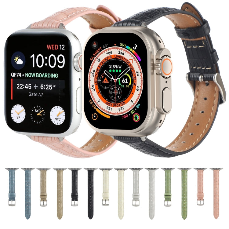 Slim Crocodile Leather Watch Band, For Apple Watch Series 4 44mm, For Apple Watch Series 4 40mm, For Apple Watch Series 3 38mm, For Apple Watch Series 3 42mm, For Apple Watch Series 2 42mm, For Apple Watch Series 2 38mm