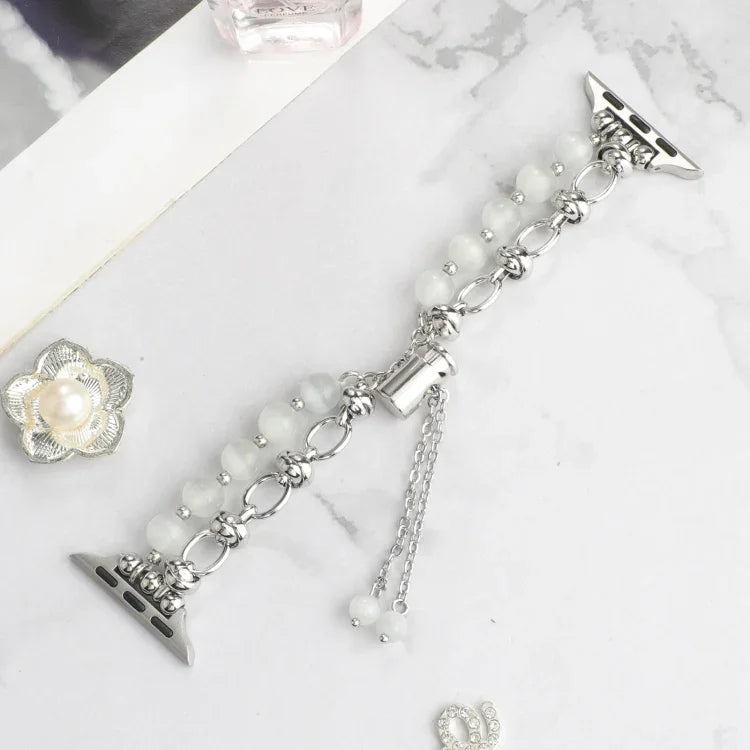 Pearl Chain Metal Bracelet Watch Band, For Apple Watch Series 5 44mm, For Apple Watch Series 5 40mm, For Apple Watch Series 4 44mm, For Apple Watch Series 4 40mm, For Apple Watch Series 3 38mm, For Apple Watch Series 3 42mm, For Apple Watch Series 2 42...