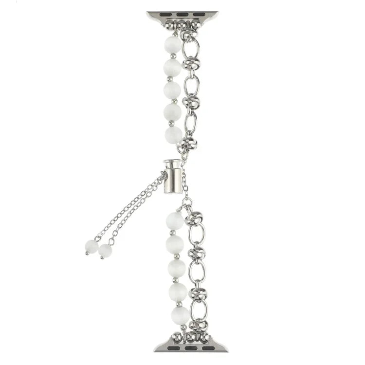 Pearl Chain Metal Bracelet Watch Band, For Apple Watch Series 5 44mm, For Apple Watch Series 5 40mm, For Apple Watch Series 4 44mm, For Apple Watch Series 4 40mm, For Apple Watch Series 3 38mm, For Apple Watch Series 3 42mm, For Apple Watch Series 2 42...
