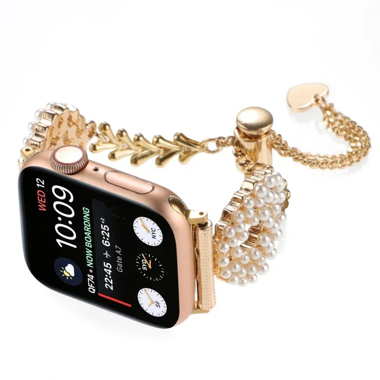 Pearl Round Zinc Alloy Chain Metal Watch Band, For Apple Watch 42mm, For Apple Watch 38mm