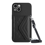 Rhombic Texture Card Bag RFID Phone Case with Long Lanyard, For iPhone SE 2022 / SE 2020, For iPhone 13 Pro Max, For iPhone 13 Pro, For iPhone 13, For iPhone 13 mini, For iPhone 12, For iPhone 12 Pro Max, For iPhone 12 Pro