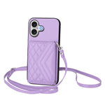 Rhombic Texture Card Bag RFID Phone Case with Long Lanyard, For iPhone 17 Pro Max, For iPhone 17 Pro, For iPhone 17, For iPhone Air, For iPhone 16 Pro Max, For iPhone 16 Pro, For iPhone 16 Plus, For iPhone 16