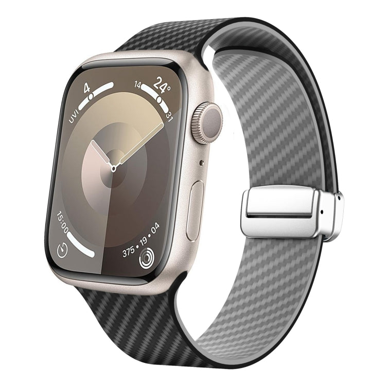 Carbon Fiber Magnetic Silver Buckle Watch Band, For Apple Watch Series 8 41mm, For Apple Watch Series 8 45mm, For Apple Watch SE 2022 40mm