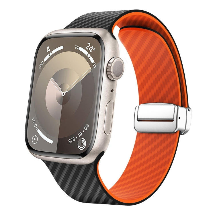 Carbon Fiber Magnetic Silver Buckle Watch Band, For Apple Watch Series 8 41mm, For Apple Watch Series 8 45mm, For Apple Watch SE 2022 40mm