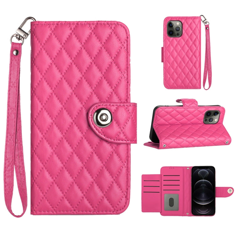 Rhombic Texture Flip Leather Phone Case with Lanyard, For iPhone 14 Pro Max, For iPhone SE 2022 / 2020 / 8 / 7, For iPhone 13 Pro Max, For iPhone 13 Pro, For iPhone 13, For iPhone 12 / 12 Pro, For iPhone 12 Pro Max, For iPhone 11 Pro Max