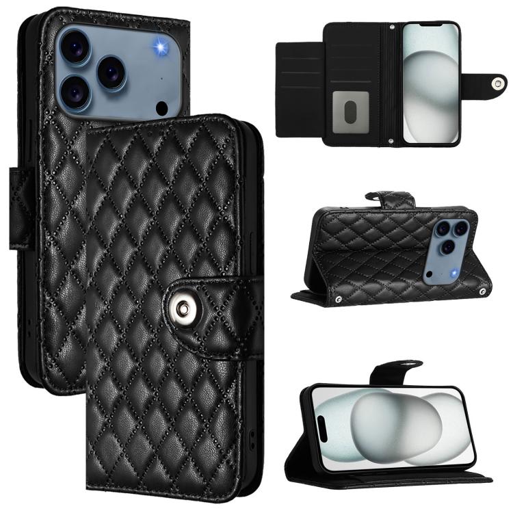 Rhombic Texture Flip Leather Phone Case with Lanyard, For iPhone 17 Pro Max, For iPhone 17 Pro, For iPhone 17, For iPhone Air, For iPhone SE 2024, For iPhone 16 Pro Max, For iPhone 16 Pro, For iPhone 16 Plus