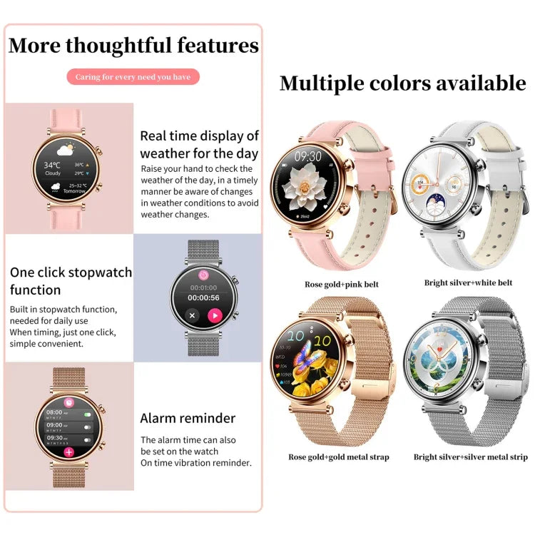 T86 Woman Health 1.27 inch Smart Watch, BT Call / Physiological Cycle / Heart Rate / Blood Pressure / Blood Glucose / SOS