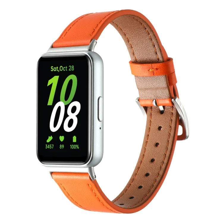 Sewing Thread Genuine Leather Watch Band, For Samsung Galaxy Fit 3