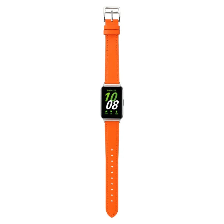 Sewing Thread Genuine Leather Watch Band, For Samsung Galaxy Fit 3