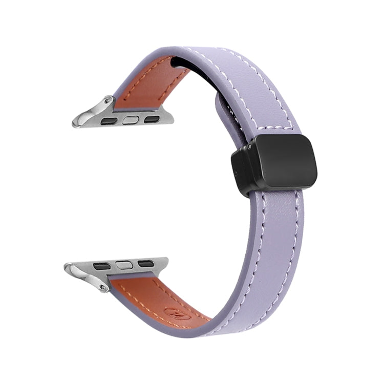 Slim Magnetic Buckle Genuine Leather Watch Band, For Apple Watch SE 2023 40mm