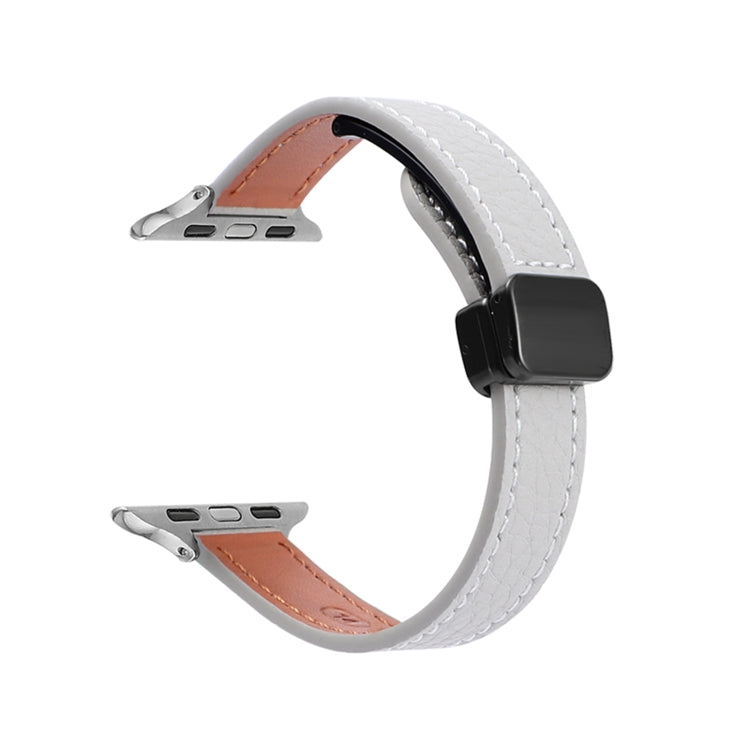 Slim Magnetic Buckle Genuine Leather Watch Band, For Apple Watch Series 9 41mm