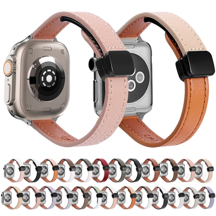 Slim Magnetic Buckle Genuine Leather Watch Band, For Apple Watch Series 9 41mm
