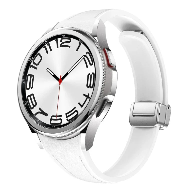 Slim Magnetic Silver Buckle Leather Silicone Watch Band, For Samsung Galaxy Watch 6