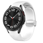 Magnetic Silver Buckle Leather Silicone Watch Band, For Samsung Galaxy Watch 6