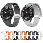 Magnetic Silver Buckle Leather Silicone Watch Band, For Samsung Galaxy Watch 6
