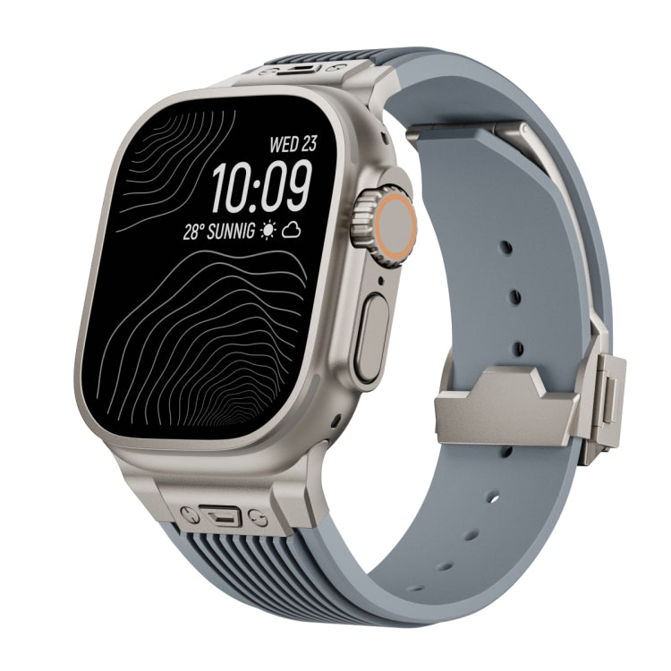 Vertical Texture Titanium Buckle Elastic Silicone Watch Band, For Apple Watch Series 10 46mm, For Apple Watch Series 10 42mm, For Apple Watch SE 2023 44mm, For Apple Watch Ultra 2 49mm, For Apple Watch Series 9 45mm, For Apple Watch Ultra 49mm         ...