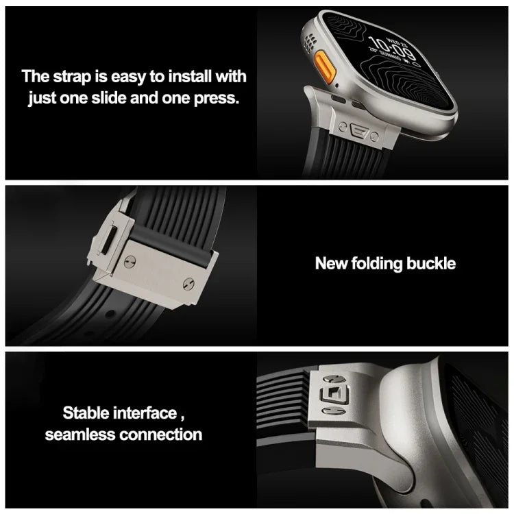 Vertical Texture Titanium Buckle Elastic Silicone Watch Band, For Apple Watch SE 44mm, For Apple Watch Series 6 44mm, For Apple Watch Series 5 44mm, For Apple Watch Series 4 44mm, For Apple Watch Series 3 42mm, For Apple Watch Series 2 42mm            ...