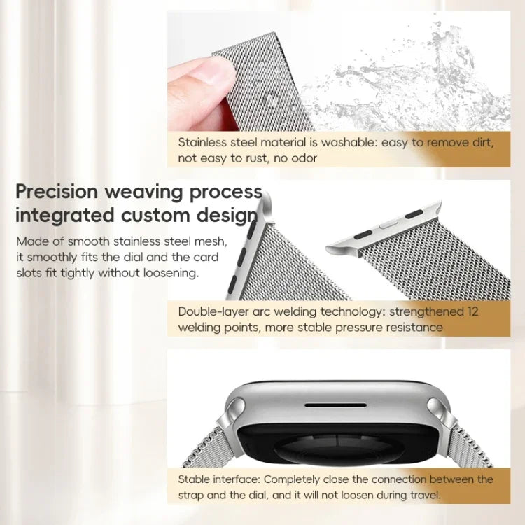 ZGA Milanese Magnetic Metal Watch Band, For Apple Watch Series 10 46mm, For Apple Watch Series 10 42mm, For Apple Watch SE 2023 44mm, For Apple Watch Ultra 2 49mm, For Apple Watch Series 9 45mm, For Apple Watch Ultra 49mm, For Apple Watch Series 8 45mm...