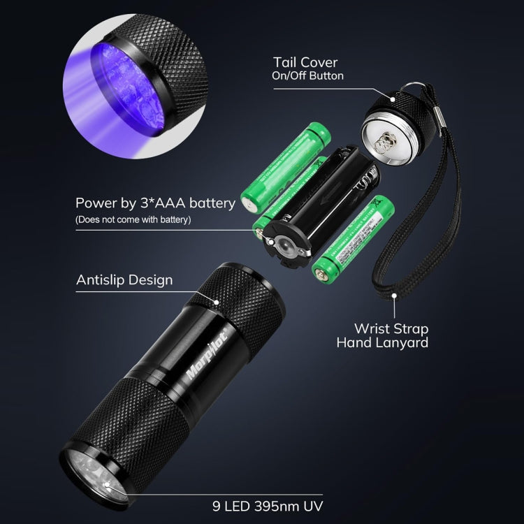 Mini 9 LEDs 395nm Ultraviolet Ray Detection Flashlight, 9 LEDs UV-ray
