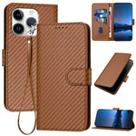 YX0070 Carbon Fiber Buckle Leather Phone Case with Lanyard, For iPhone 16 Pro, For iPhone 16 Plus, For iPhone 16, For iPhone 15 Pro Max, For iPhone 15 Pro, For iPhone 15 Plus
