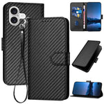 YX0070 Carbon Fiber Buckle Leather Phone Case with Lanyard, For iPhone 17e / 16e, For iPhone 17 Pro Max, For iPhone 17 Pro, For iPhone 17, For iPhone Air, For iPhone 16 Pro Max