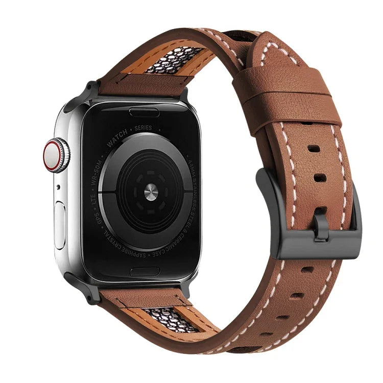 Mesh Calfskin Genuine Leather Watch Band, For Apple Watch Series 4 44mm, For Apple Watch Series 4 40mm, For Apple Watch Series 3 38mm, For Apple Watch Series 3 42mm, For Apple Watch Series 2 42mm, For Apple Watch Series 2 38mm