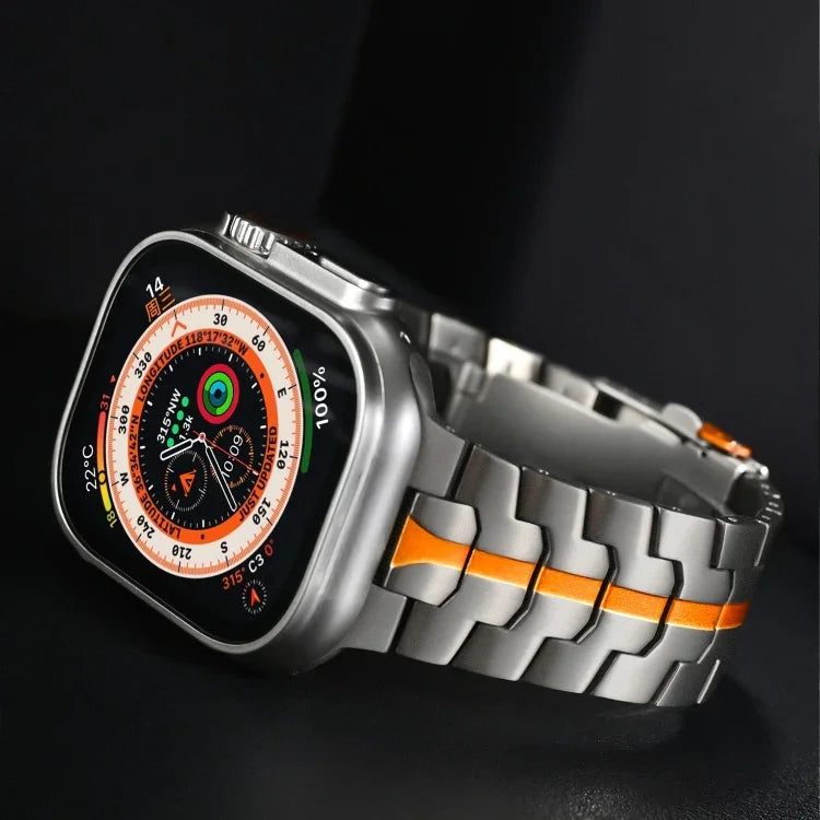 Double Lock Buckle Turtle Titanium Steel Watch Band, For Apple Watch SE 2023 44mm, For Apple Watch SE 2023 40mm, For Apple Watch Ultra 2 49mm, For Apple Watch Series 9 45mm, For Apple Watch Series 9 41mm, For Apple Watch Ultra 49mm                     ...