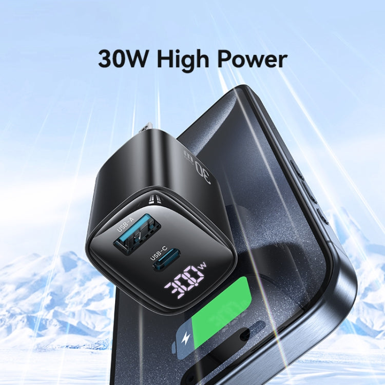 USAMS CC230 30W USB+USB-C / Type-C Dual Port GaN Digital Display Charger, Specifications: US Plug, CC230